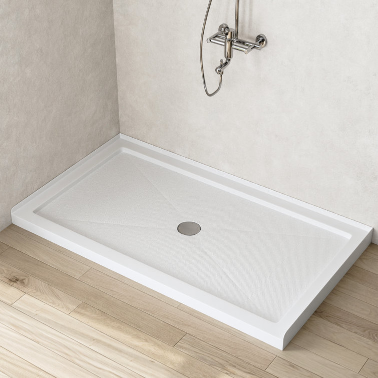 White Acrylic 60'' x 34'' Non-Slip Shower Base with Center Drain