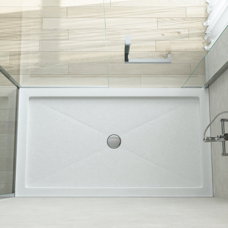 White Acrylic 60'' x 34'' Non-Slip Shower Base with Center Drain