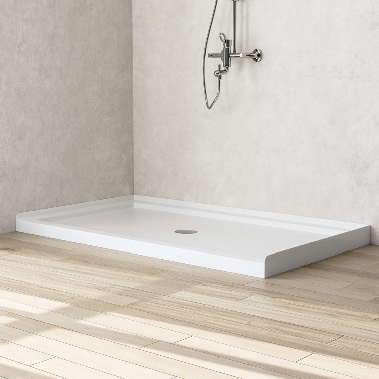 White Acrylic 60'' x 34'' Non-Slip Shower Base with Center Drain