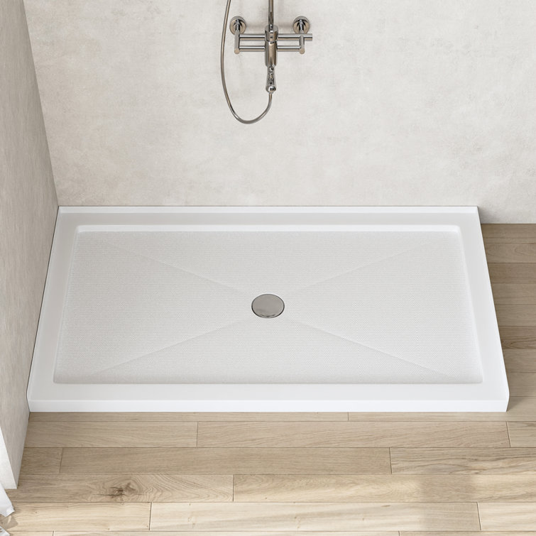 White Acrylic 60'' x 34'' Non-Slip Shower Base with Center Drain