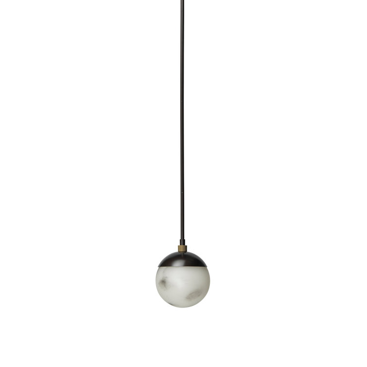 Mini Globe LED Pendant in Oil Rubbed Bronze with Faux Alabaster Shade