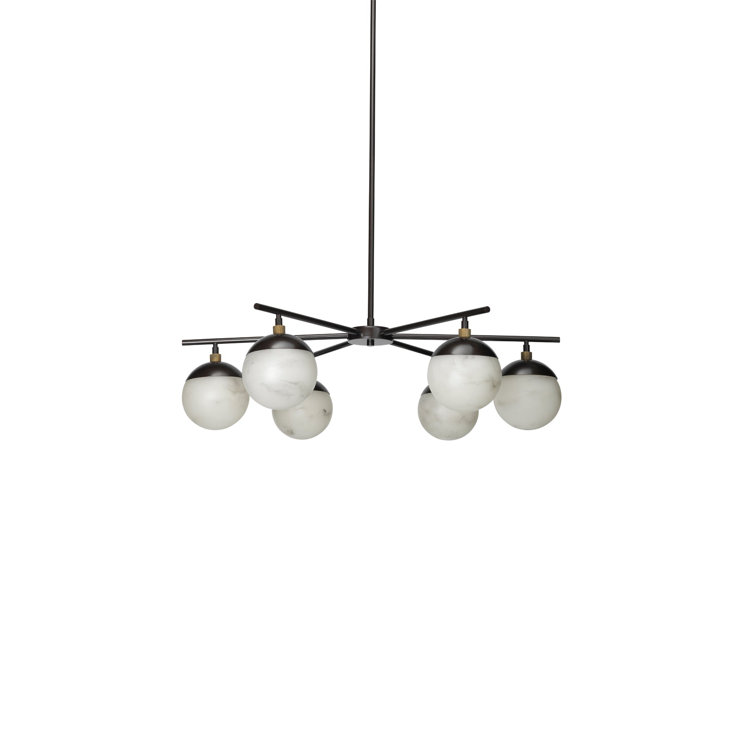 Metro Collection 6-Light Oil Rubbed Bronze Chandelier with Faux Alabaster Shades