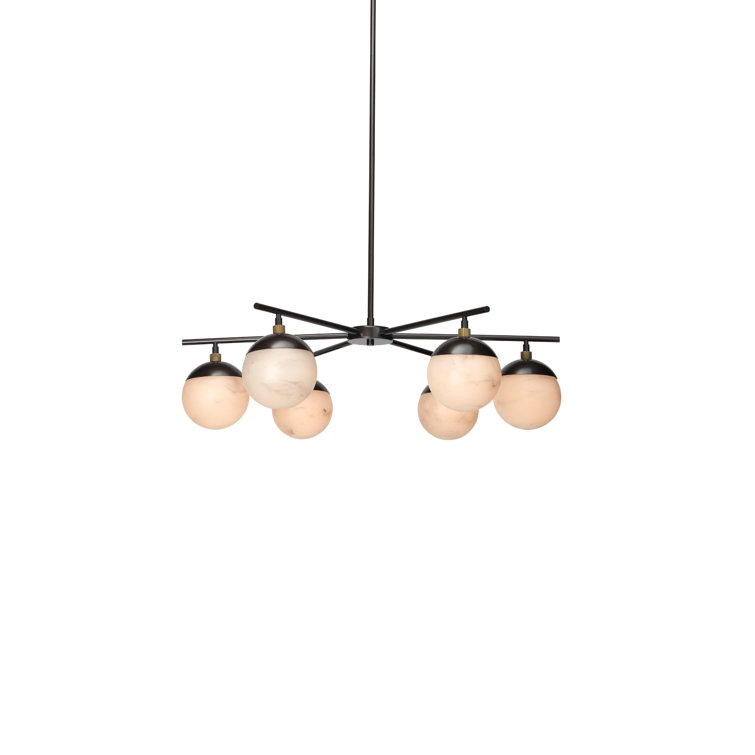 Metro Collection 6-Light Oil Rubbed Bronze Chandelier with Faux Alabaster Shades