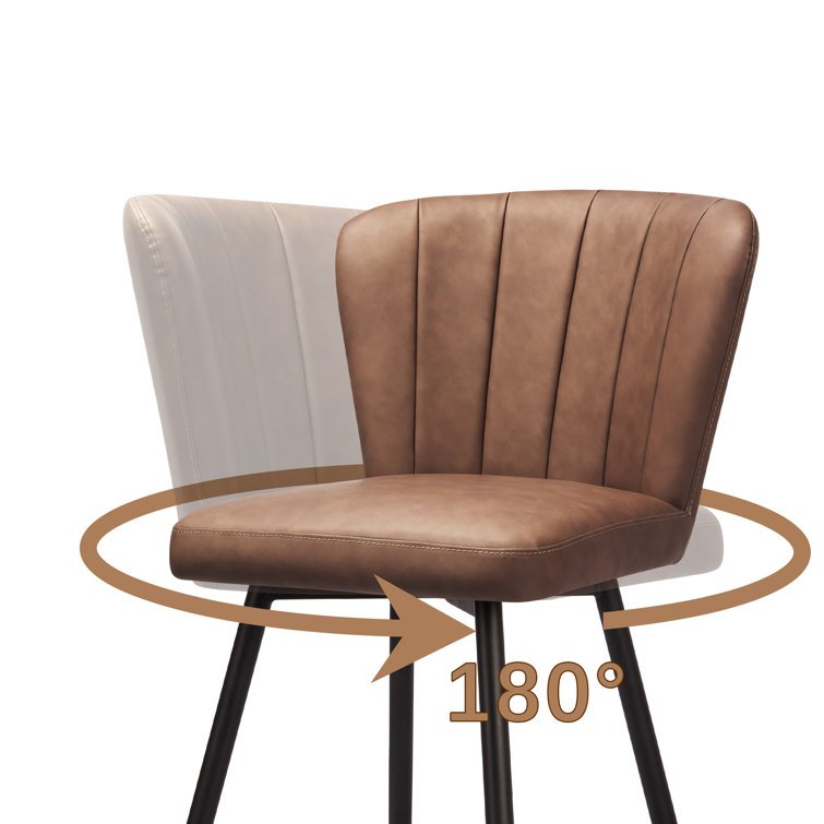 Brown Leather Upholstered Bar Stools with Steel Legs, Set of 2