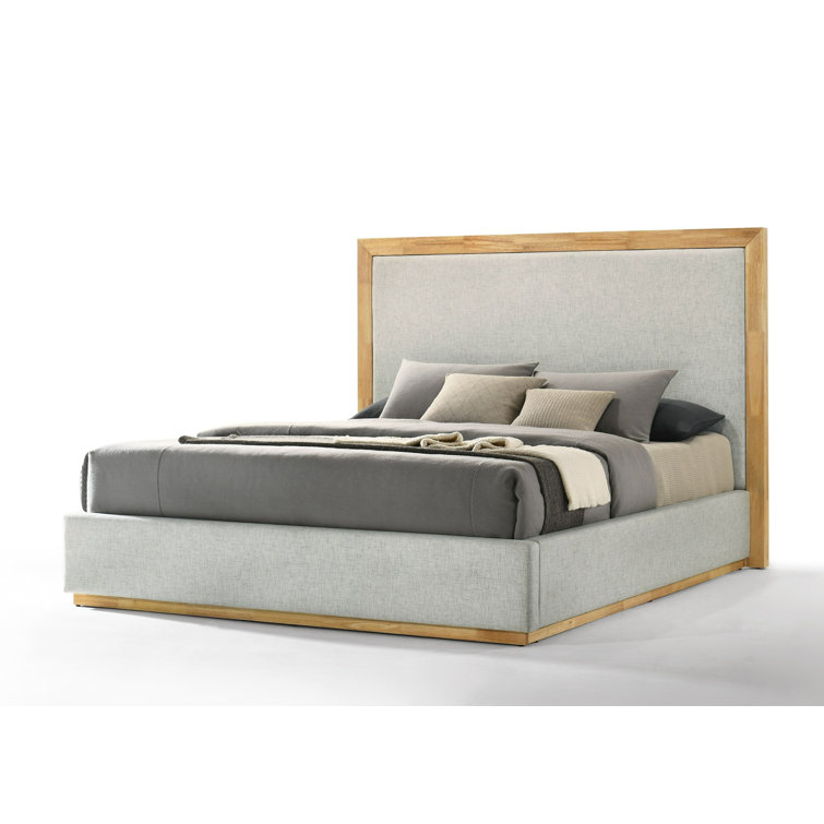 King Gray Upholstered Wood Frame Bed with Slats