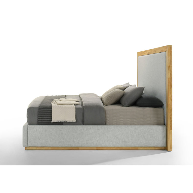 King Gray Upholstered Wood Frame Bed with Slats