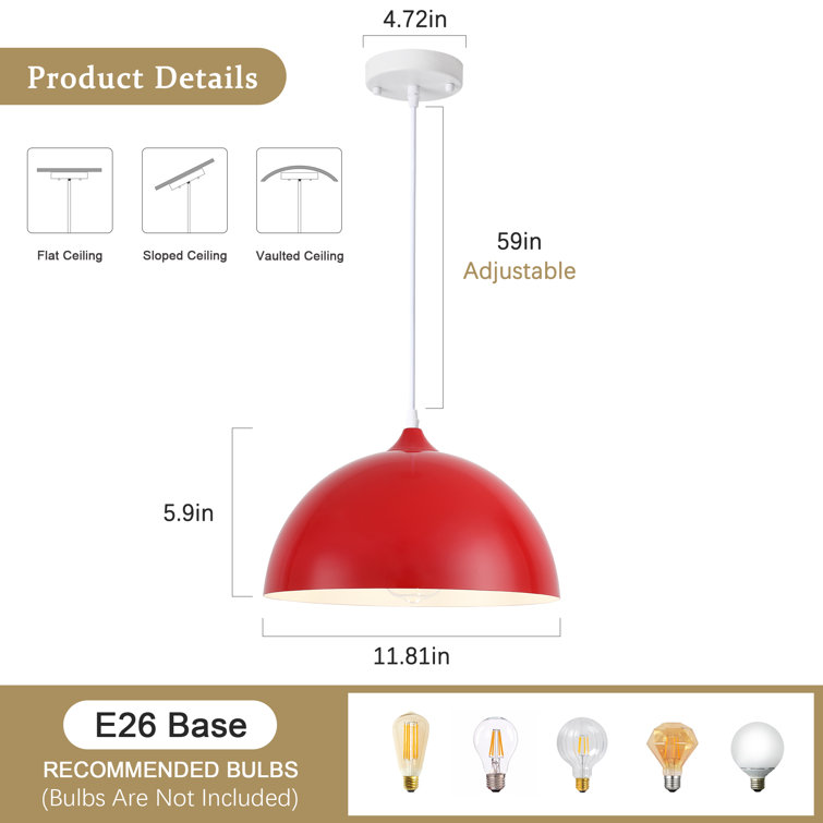 Red Metal Dome Adjustable Pendant Light