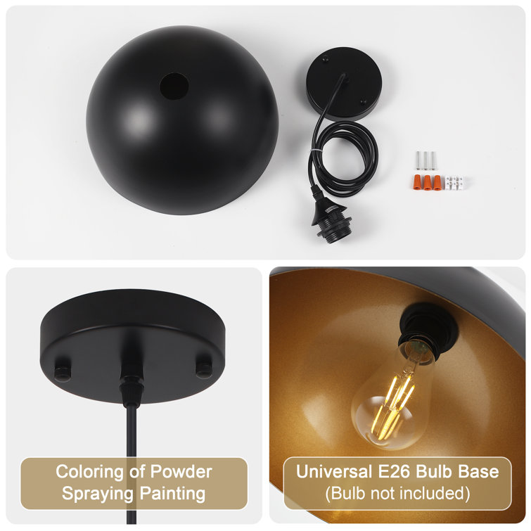 Black Metal Dome Pendant Light with Adjustable Height