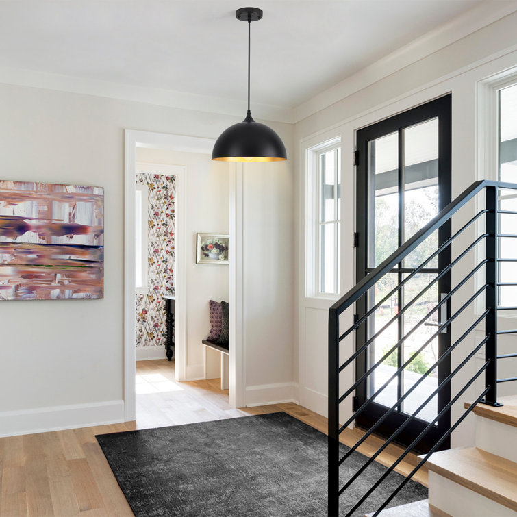 Black Metal Dome Pendant Light with Adjustable Height