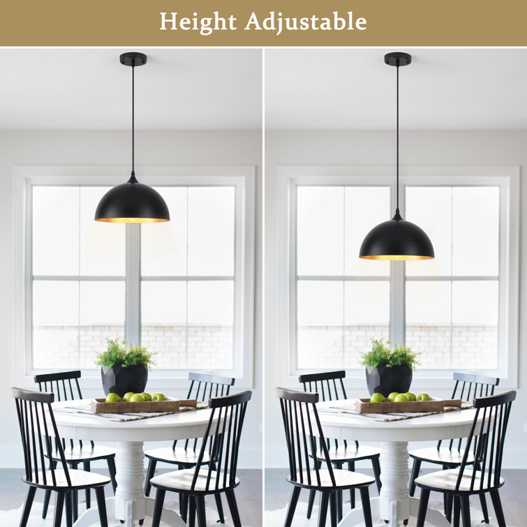 Black Metal Dome Pendant Light with Adjustable Height