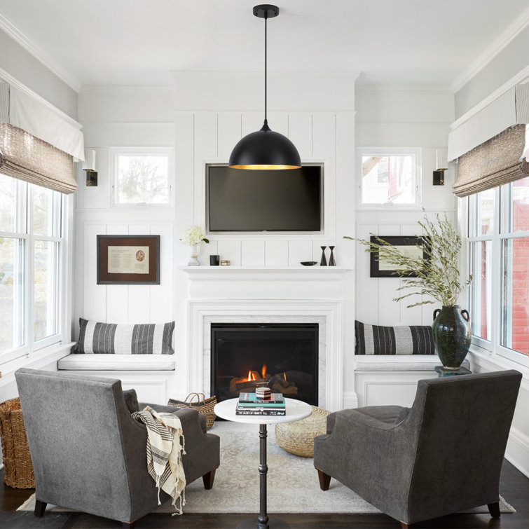 Black Metal Dome Pendant Light with Adjustable Height