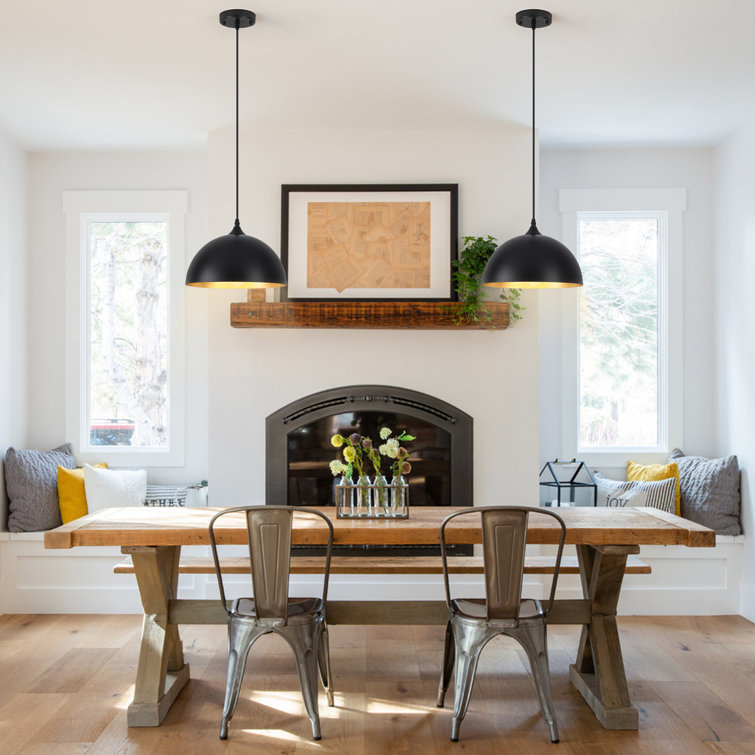 Black Metal Dome Pendant Light with Adjustable Height