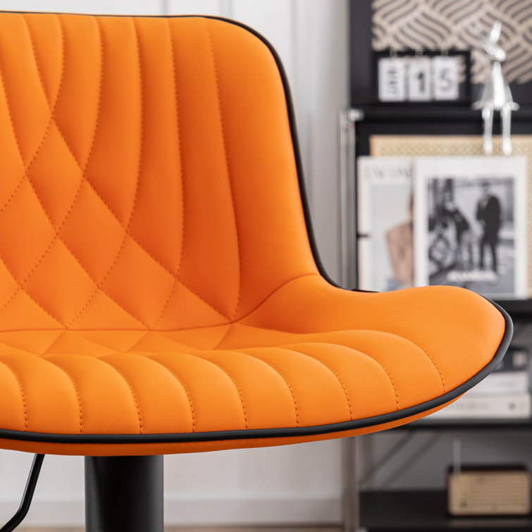 Orange Adjustable Swivel Leather Bar Stools with Pedestal Base, Set of 2