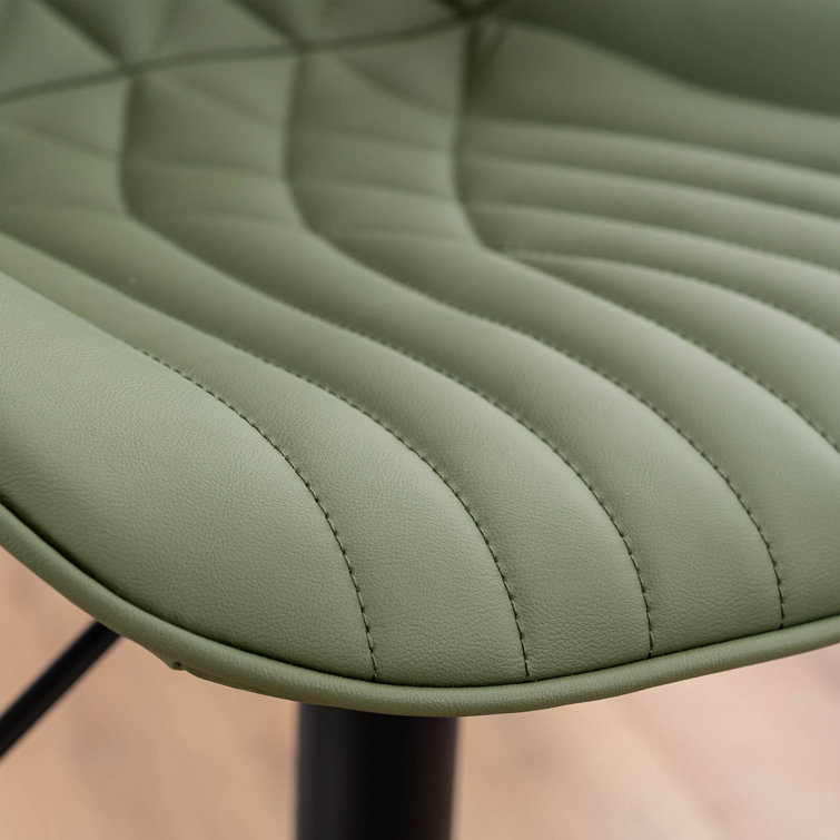 Bean Green Adjustable Swivel Faux Leather Bar Stools with Iron Base