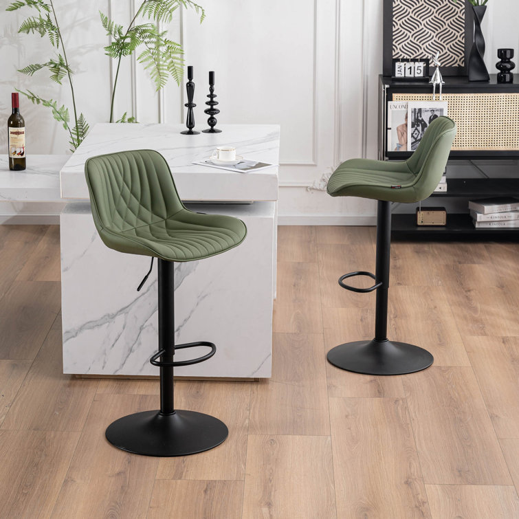 Bean Green Adjustable Swivel Faux Leather Bar Stools with Iron Base