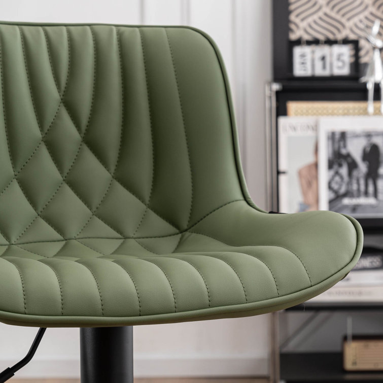 Bean Green Adjustable Swivel Faux Leather Bar Stools with Iron Base