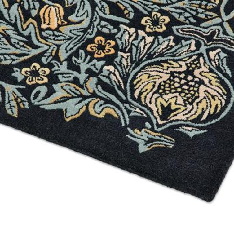 Blue Floral Hand Tufted Wool and Viscose Area Rug