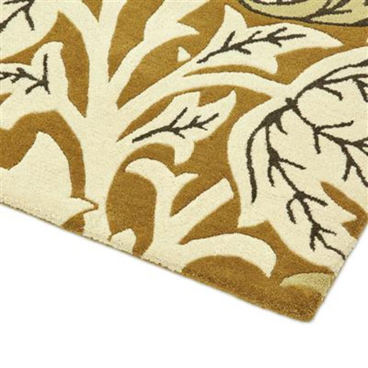 Gold and Beige Floral Hand Tufted Wool Area Rug