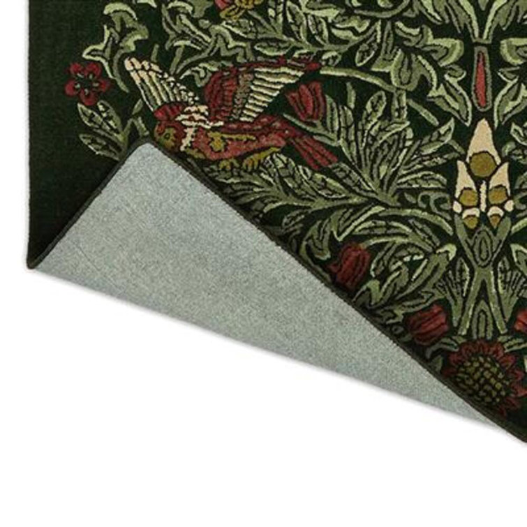 Rectangular Red and Green Floral Hand Tufted Wool Rug