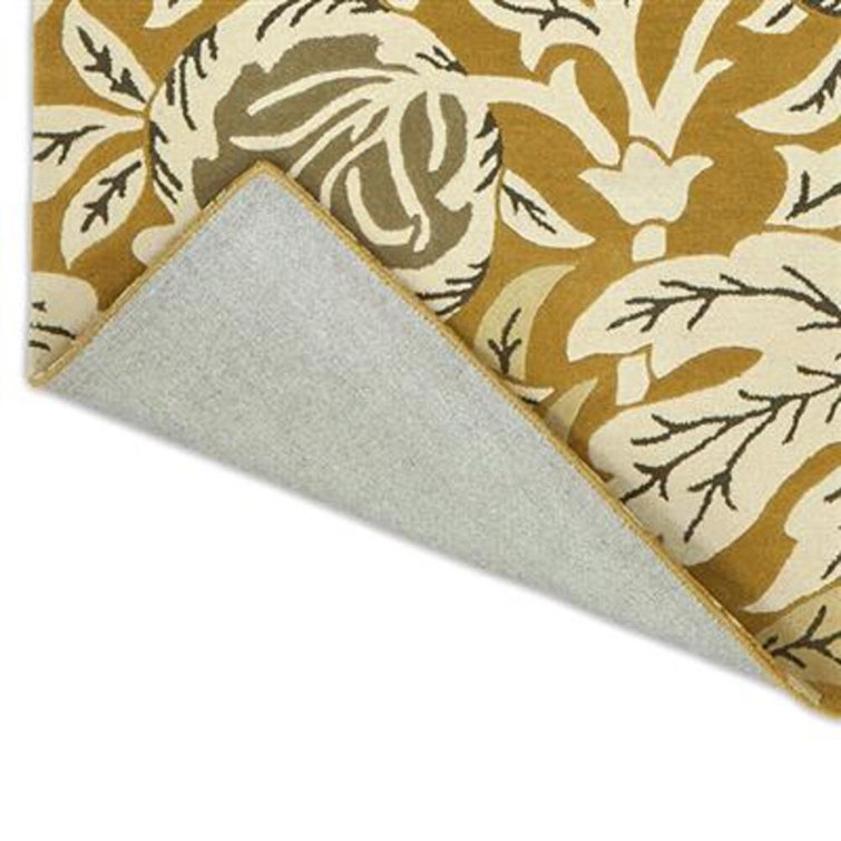 Gold and Beige Floral Hand Tufted Wool Area Rug