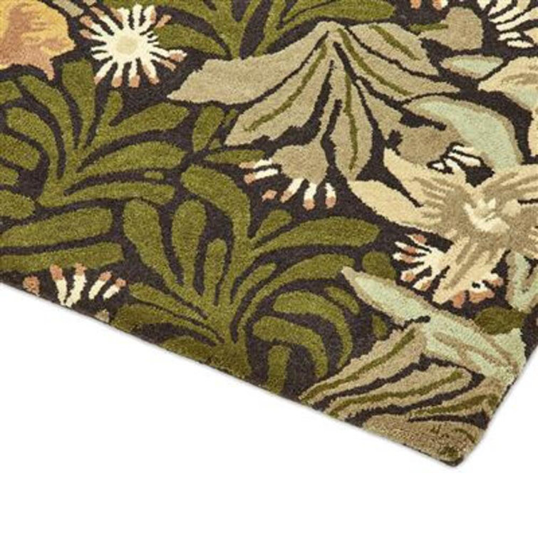 Green and Yellow Floral Hand Tufted Wool Area Rug
