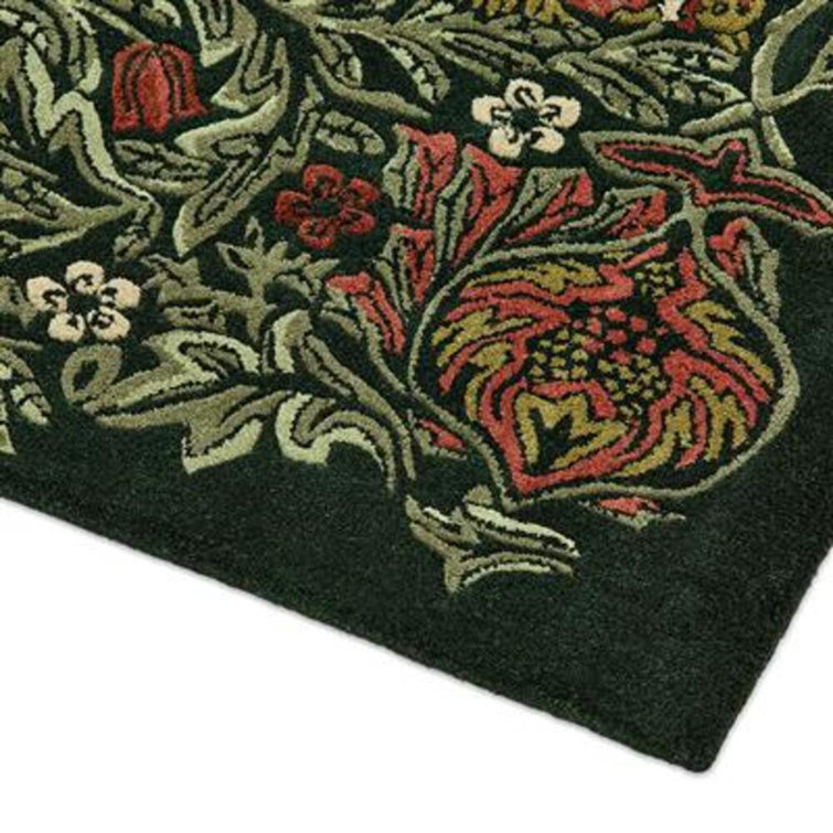 Rectangular Red and Green Floral Hand Tufted Wool Rug