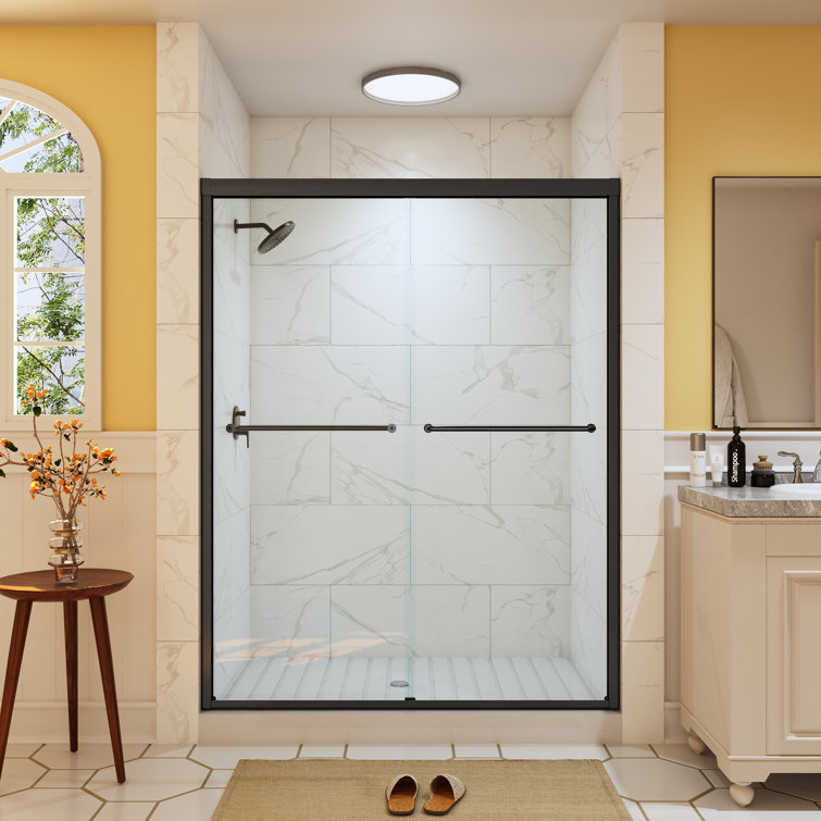 Matte Black Frameless Double Sliding Shower Door with Clear Glass