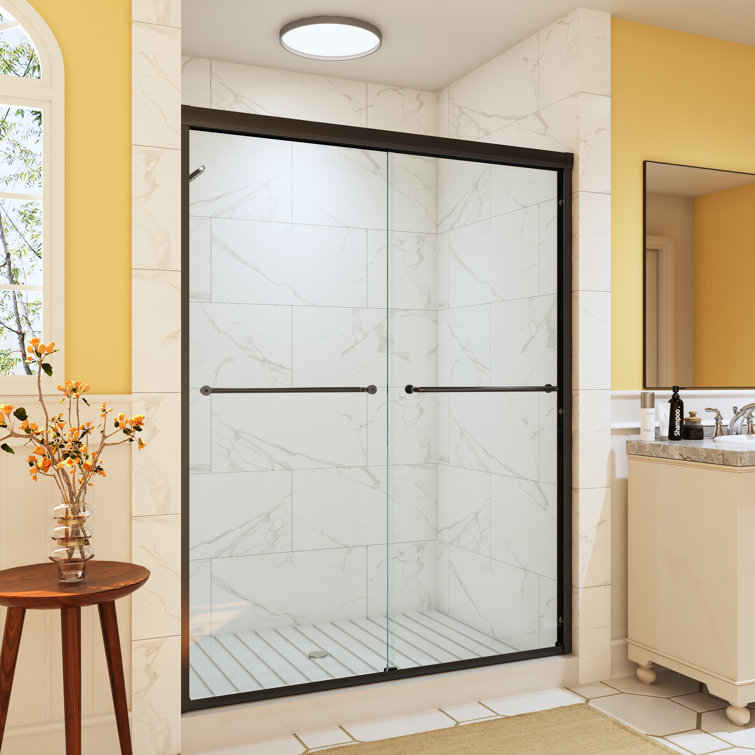 Matte Black Frameless Double Sliding Shower Door with Clear Glass