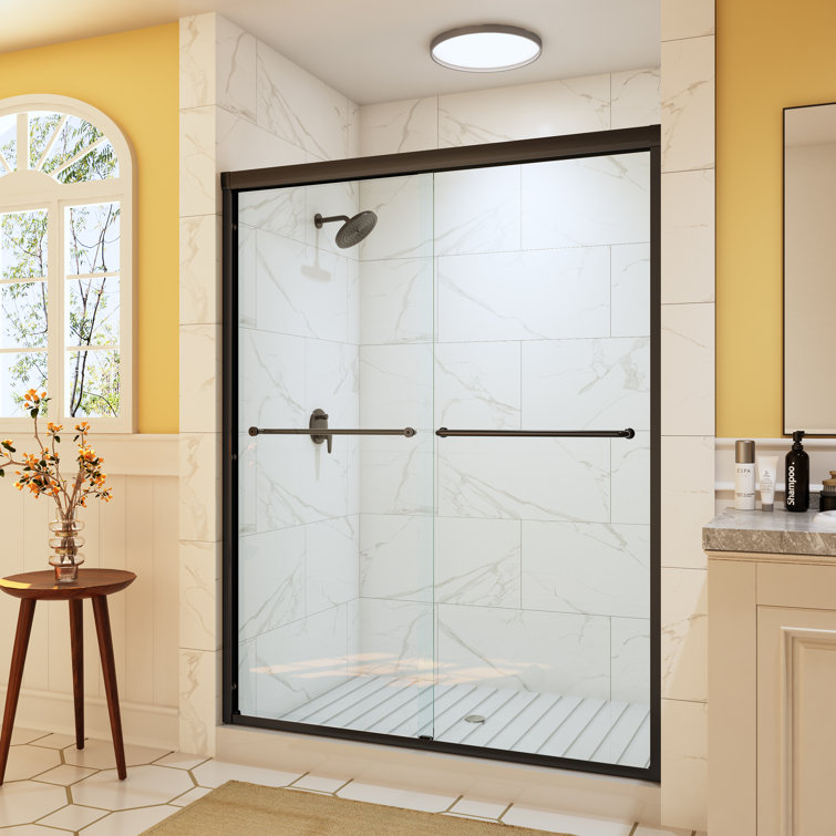 Matte Black Frameless Double Sliding Shower Door with Clear Glass