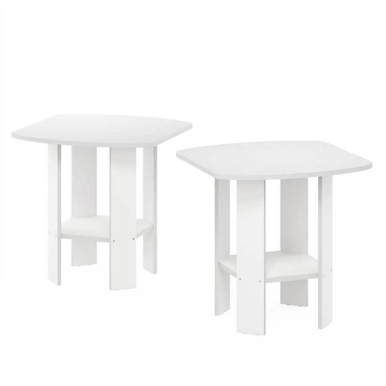 White MDF Square End Table Set with Storage Shelf