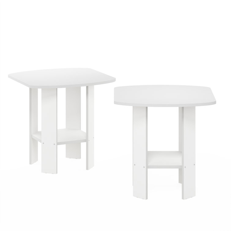 White MDF Square End Table Set with Storage Shelf