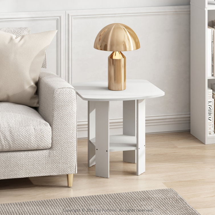 White MDF Square End Table Set with Storage Shelf