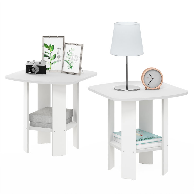 White MDF Square End Table Set with Storage Shelf