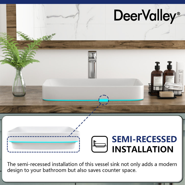 DeerValley 19'' White Ceramic Rectangular Above-Counter Vessel Sink