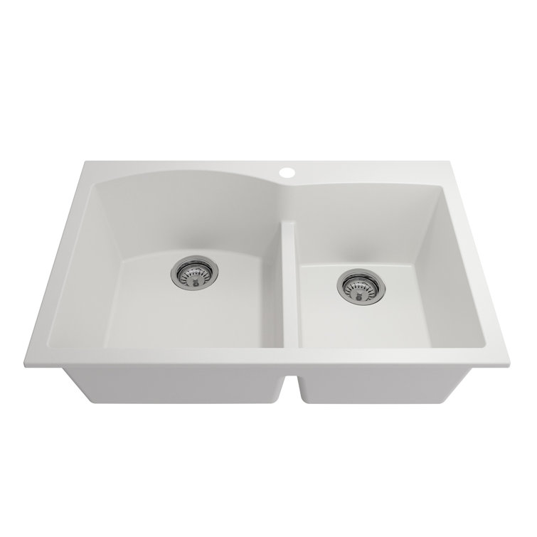 Milk White 33'' Granite Composite Double Bowl Kitchen Sink