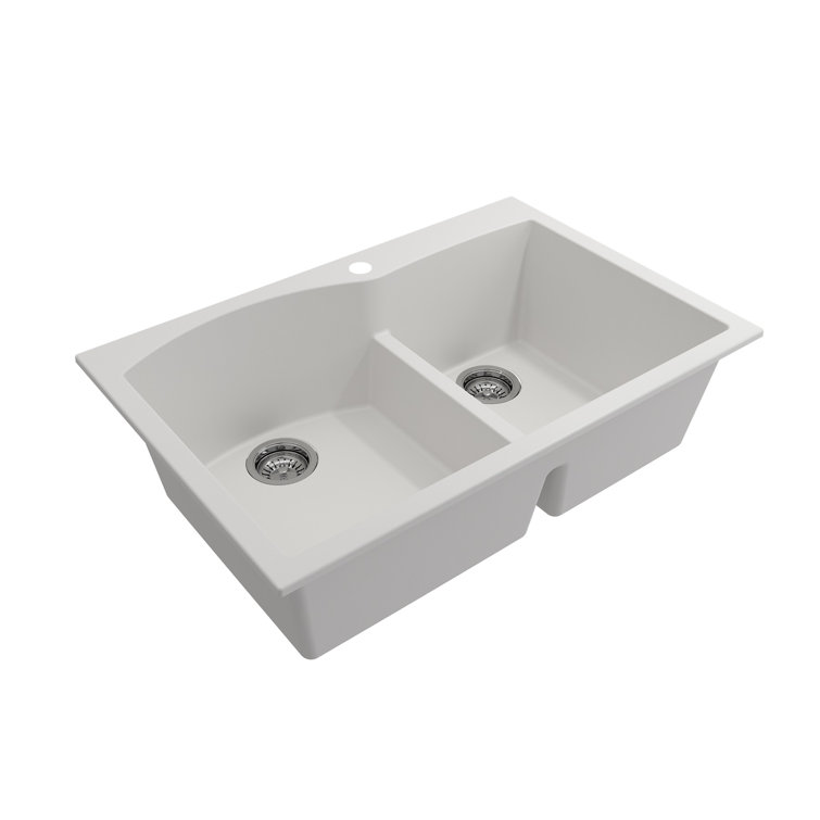 Milk White 33'' Granite Composite Double Bowl Kitchen Sink