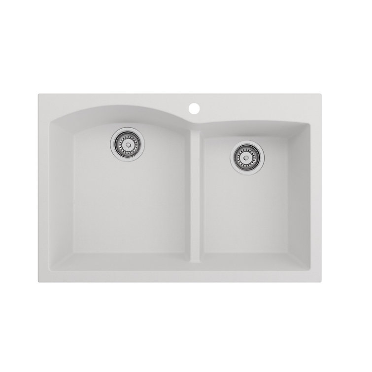 Milk White 33'' Granite Composite Double Bowl Kitchen Sink