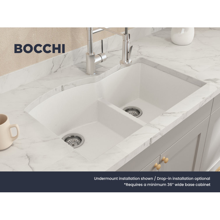 Milk White 33'' Granite Composite Double Bowl Kitchen Sink