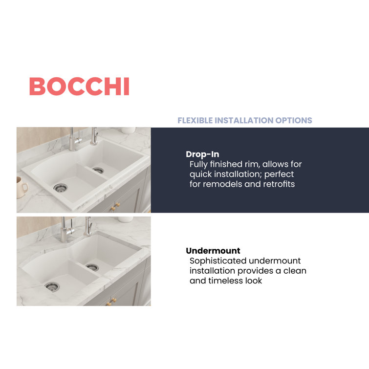 Milk White 33'' Granite Composite Double Bowl Kitchen Sink