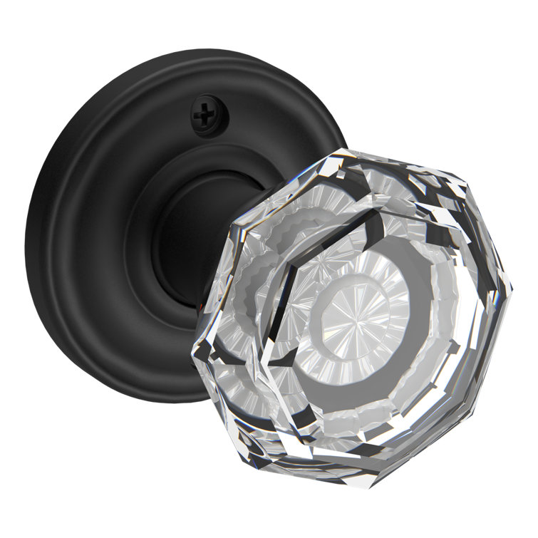 Satin Black Crystal Interior Door Knob with Round Rosette