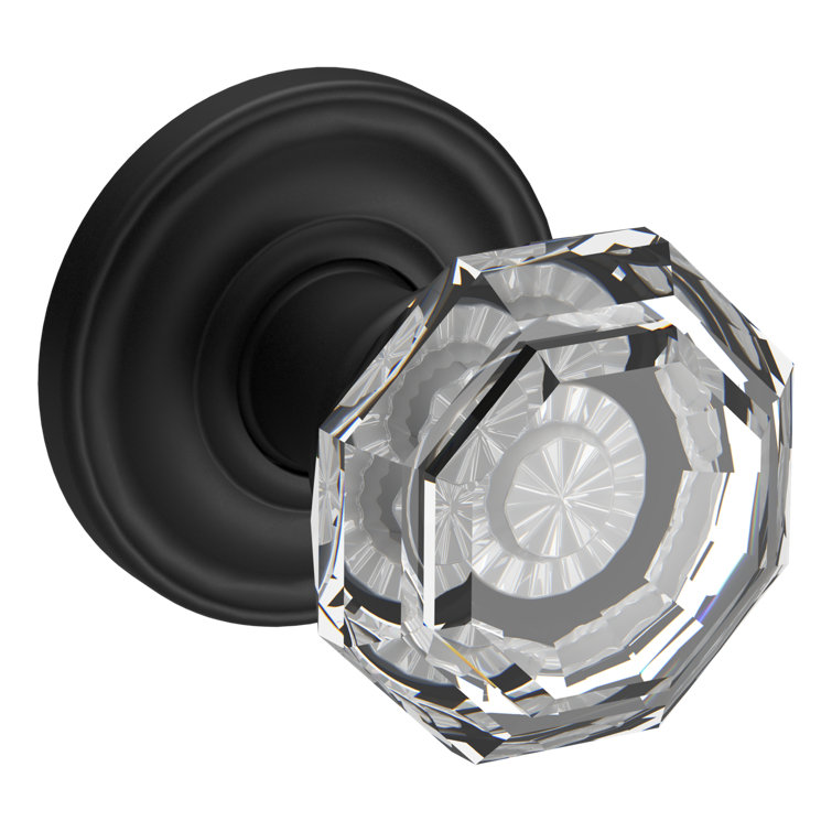 Satin Black Crystal Interior Door Knob with Round Rosette