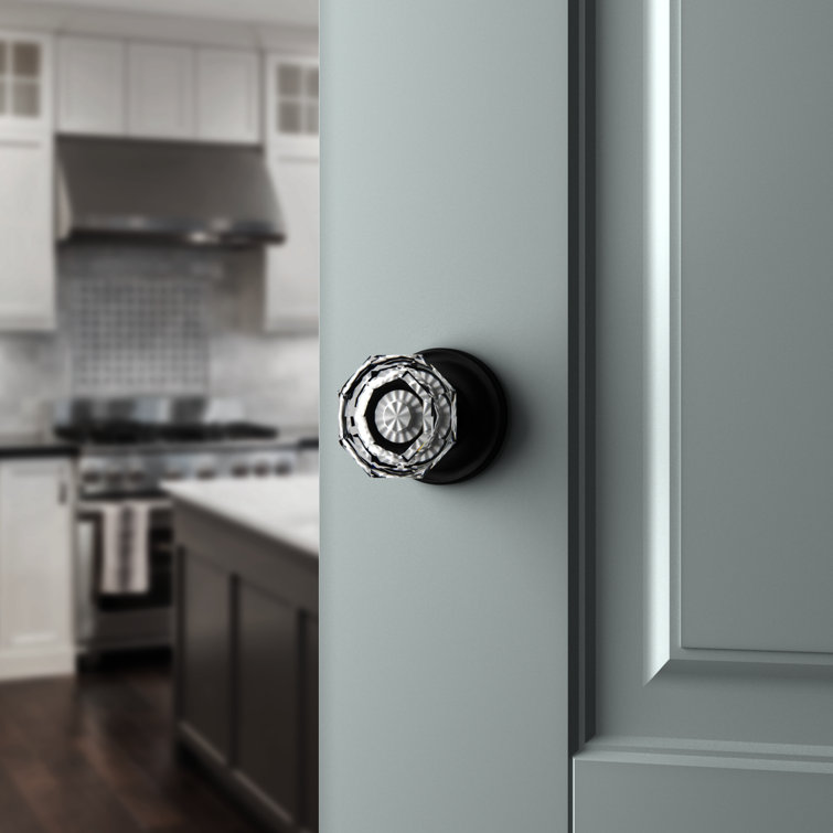 Satin Black Crystal Interior Door Knob with Round Rosette