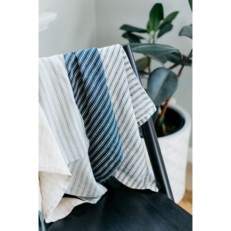 White and Blue Striped Cotton Tea Towel Set