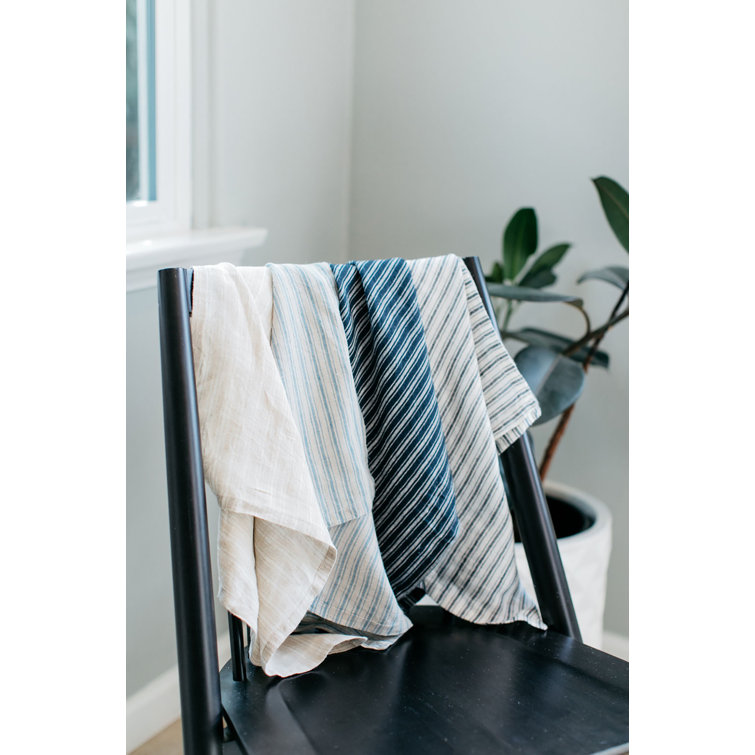 White and Blue Striped Cotton Tea Towel Set