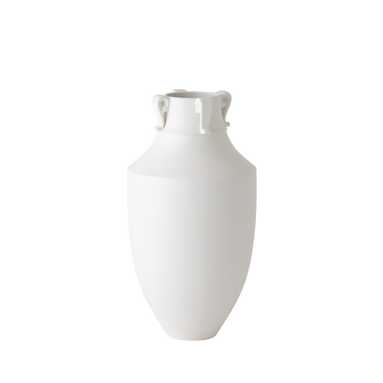 Medium Matte White Ceramic Table Vase with Handles