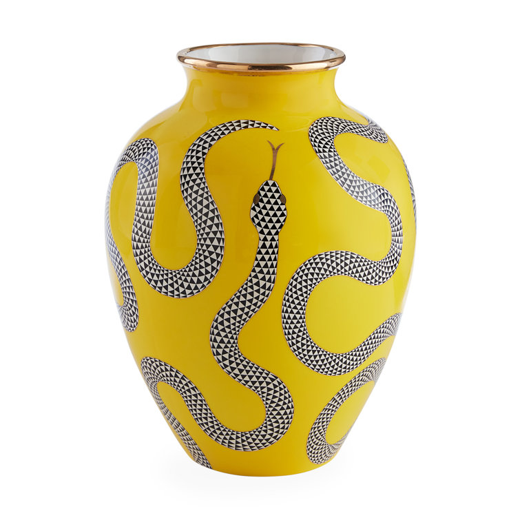 Yellow Porcelain Round Table Vase with Serpent Design