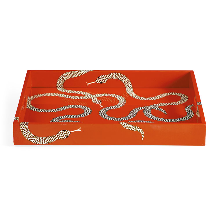 Vibrant Orange Lacquered Rectangular Decorative Tray