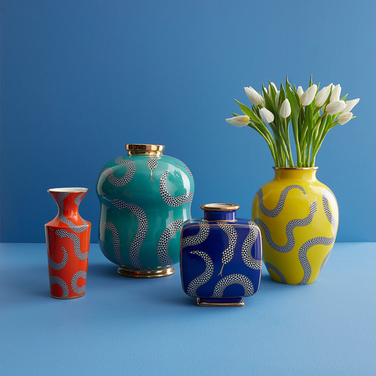 Eden Blue and Gold Porcelain Square Decorative Table Vase