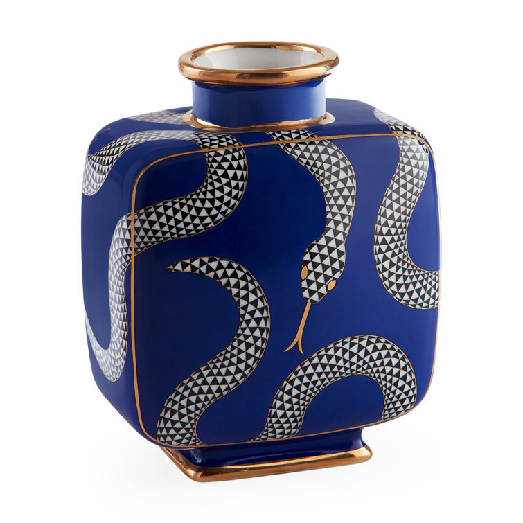 Eden Blue and Gold Porcelain Square Decorative Table Vase