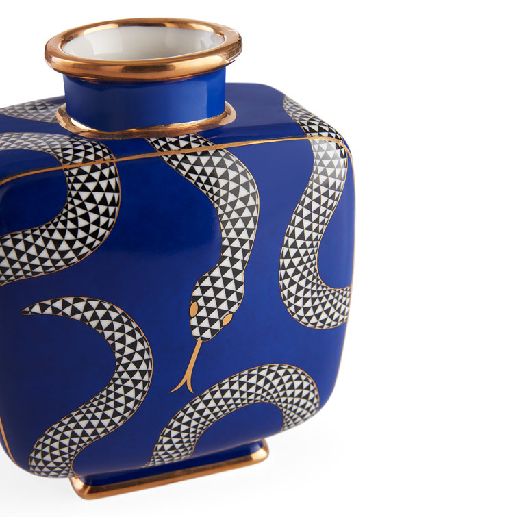 Eden Blue and Gold Porcelain Square Decorative Table Vase